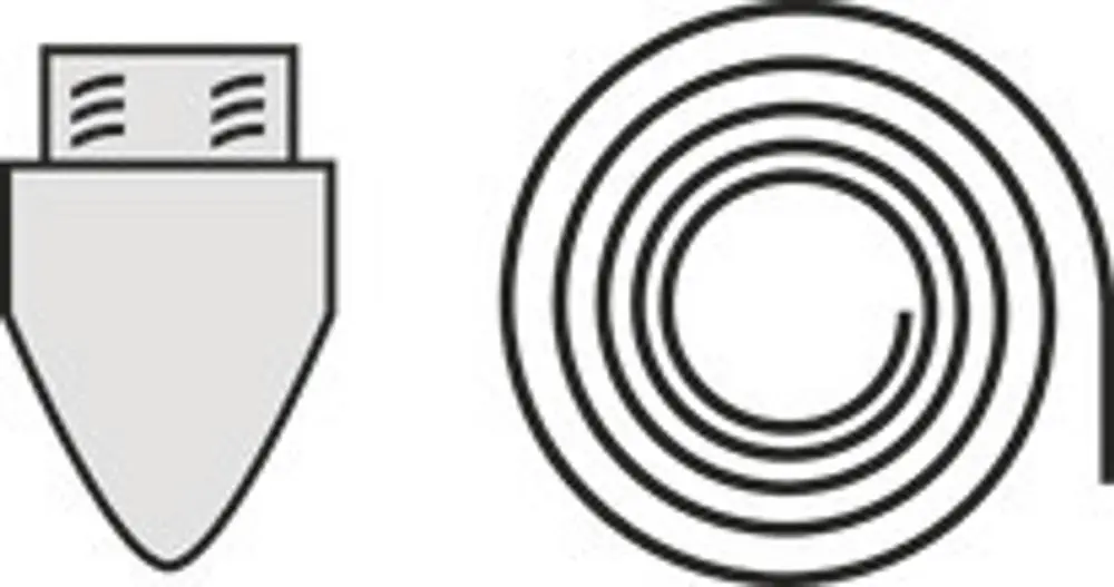 Montagekegel für flexible Abgasleitung, dargestellt als abgerundete Spitze und spiralförmiger Schlauch. Geeignet für den Einsatz mit Produkten von Vaillant.
